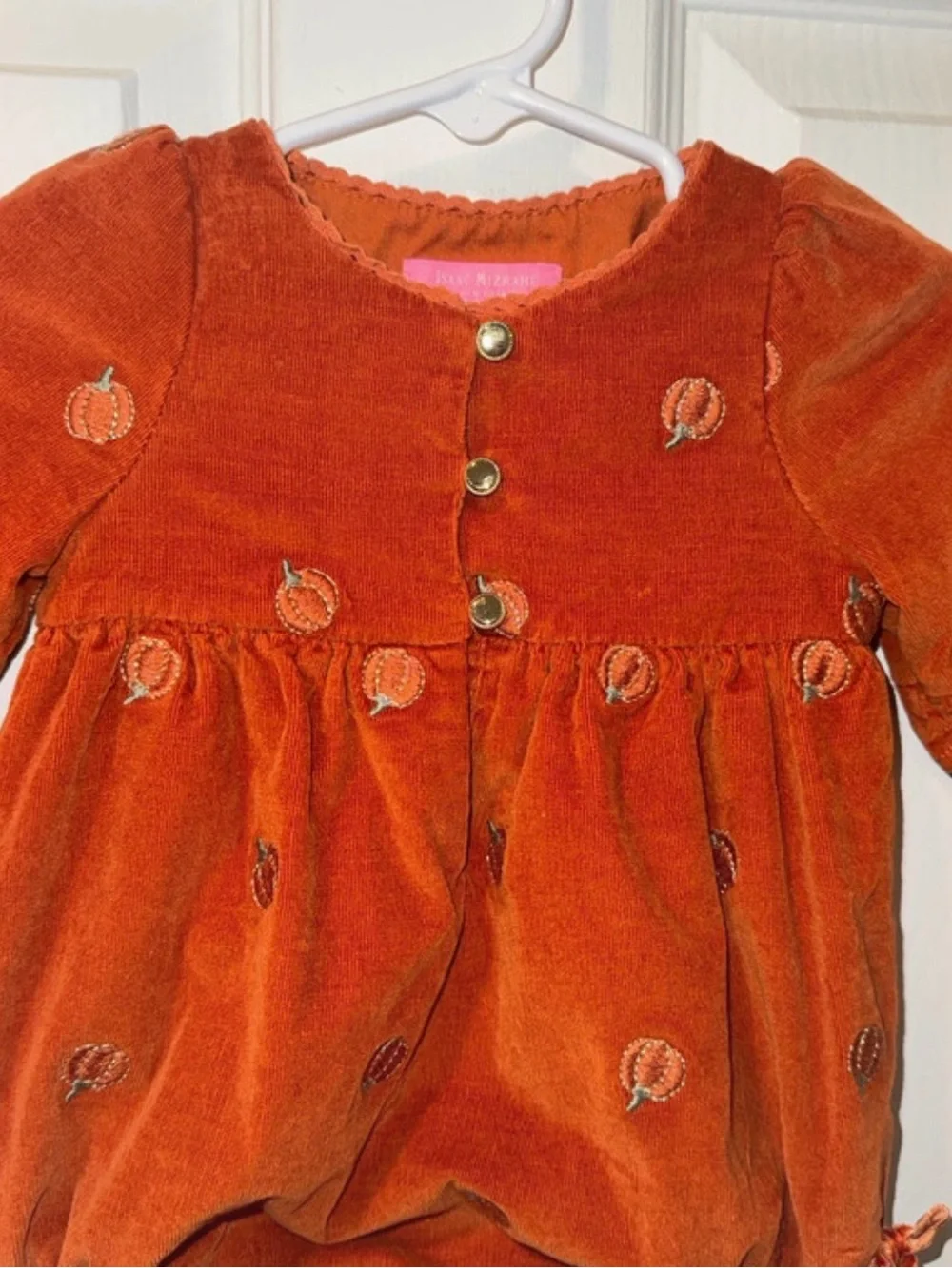 Isaac Mizrahi Orange Velvet Pumpkin Bubble Romper Size 3/6M